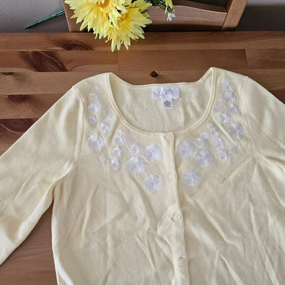 LOFT - Women's Round Neck 3/4 Sleeve Button Down Cardigan Sweaters Size XS - Picture 11 of 12